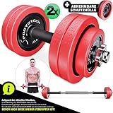 Sportstech Juego de Mancuernas 2en1 AH300 con Recubrimiento de Silicona y Barra Ajustable, Pesas Hierro Fundido de 20 kg / 30 kg, para Entrenamiento de Fuerza (Set de 15KG x 2)