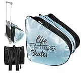 Bolsa Mochila Patines 4 Ruedas en Paralelo y en Linea para Niñas Niños o Adultos - 3 Compartimentos para Guardar el Material Casco Rodilleras y Ropa Deportiva - Adaptador para Stroller Carrito
