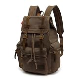Koolehaoda Mochila de hombro de cuero de lona casual vintage Mochila mochila Bolsa de senderismo (Verde del ejército)