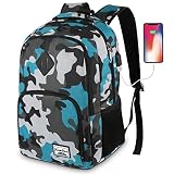 YAMTION Mochila Portatil 15.6 Pulgadas Mochila Hombre con Puerto de Carga USB,Mochilas Escolares Juveniles (15.6 Pulgada, GJB6-camouflage Blue)