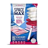 SPACE MAX Bolsas de Almacenamiento al vacío (80% más compresión Que Las Bolsas de la Competencia). Bomba de Mano de Viaje incluida. (Large 6 Pack)
