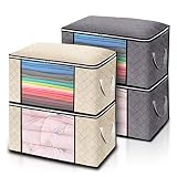 Dioxide 4PCS Bolsa de Almacenamiento de Ropa de Gran Capacidad, Gruesa Plegable Organizador de Edredones Manta Ropa de Polvo con la Cremallera Robusta y Asa Reforzada 60 x 43 x 35 cm (2 Gris 2 Beige)