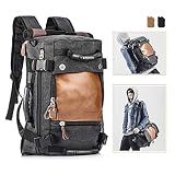 OVERMONT 35L Multifuncional portátil Vintage Mochila Bolsa Macuto de Lona Cuero para excursión Camping Senderismo Acampada Viaje activiadad al Aire Libre Caqui/Negro