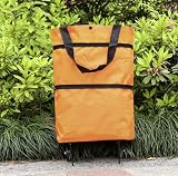 BAHAMA - Carro Compra y Bolsa de Playa Plegable Estilo Trolley con Ruedas Extraibles, Tela Oxford Reutilizable e Impermeable, para Supermercado, Viajes, Transporte Ligero, Fácil de Guardar (Naranja)