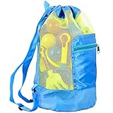 Bolsa Juguetes Playa, Plegable Bolsa de Playa de Malla con Cordón para Niños Juguetes de Almacenamiento (Azul)