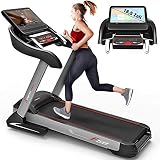 Sportstech F50 - Cinta de correr profesional con gran pantalla táctil LCD de 18,5 pulgadas y sistema operativo Android, más de 18 km/h, soporte para tableta, conexión USB y Wi-Fi, función autolubricante, pendiente del 15% y tamaño compacto y plegable