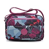 tuokener Bolso Nylon Mujer Bandolera Pequeños Impermeable Bolsos Estampados Bandoleras Bolsa para Viaje (Camuflaje Púrpura)