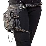 Bolso de Hombro de Cuero Steampunk, Cuero de PU Bandolera Paquetes De Cintura Pierna Bolsas táctico Pierna Banana Macutos de Senderismo Negro Waist Leg Bag
