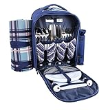 Todeco - Mochila de Picnic, Cesto para 4 - Material: 600D PVC, 210D poliéster, Espuma, PEVA - Peso Total: 2,2 kg - 42 x 35 x 18 cm