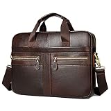 VINBAGGE Maletín de Cuero Genuino,Bolso Hombre Bandolera para Portátil 14 Pulgadas,Portadocumentos Maletines Bolso Mensajero Negocios,Marrón