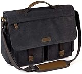 VASCHY Bolso Hombre Bandolera,Maletin Hombre para Portátil 15,6 Pulgadas Bolso Mensajero Lona Encera Bolsa Bandolera Ordenador Repelente Al Agua con Bandolera Acolchada Gris