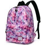 VASCHY Mochila Mujer, Mochila Niña Casual Mochilas Escolares Juveniles Mochila para Portatil 14 Pulgadas Mochila Universidad Impermeable Mochila Instituto para Chicas Galaxia Rosa