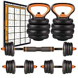 Amazon Brand – Umi Juego de Mancuernas Kettlebell y Barra de musculación con Discos 25 kg Cada Unidad