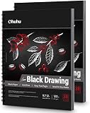 Cuaderno de bocetos negro paquete de 2, Ohuhu246 x 305 mm bloc de dibujo negro 76 páginas, 120 lb/200gsm papel pesado encuadernado en espiral para dibujar y esbozar