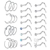 Funseedrr 28pcs 20G Piercing Nariz Aros Perno Nasal Acero Quirúrgico Septum Nariz 8/10/12mm Barra Recto Curvado Forma Ópalo CZ Piercing Joyas