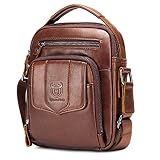 Bolso Bandolera Hombre Cuero Pequeño Bolso de Mano Bolsa de Mensajero Piel Bolsa Cruzada Vintage Crossbody del Negocios Trabajo Casual,Cafe