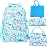 Mochila Unicornio Niños Impermeable Mochila Escolar para Adolescente Pequeñas Mochilas Infantil Bolso para Chicas para La Escuela,Viajes,Intemperie Juego de 3