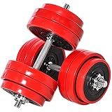 HOMCOM Juego de Mancuernas 30 kg Ajustables 2 en 1 con 12 Discos 2 Barras y Biela Ajustable para Entrenamiento de Fuerza Levantamiento de Pesas Hogar Gimnasio Oficina Negro y Rojo