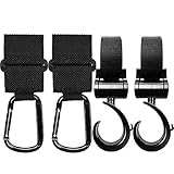 Ganchos Carrito Bebé, 4 Piezas de Gancho Para Colgar Cochecito, gancho carrito bebe,pinzas para cochecito de bebe, Mantas Para Colgar Cartera Bolso, X-large, Universal, negro