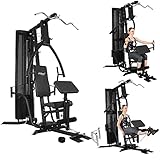 Physionics Multiestación Premium - Barra EZ Pulldown, Press de Pecho y Banca, Unidad para Piernas, Banco Predicador y Ejercicios Poleas - Máquina de Musculación, Entrenamiento