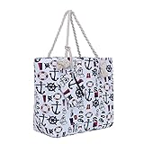 Bolsa de Playa Grande con Cremallera 58 x 38 x 18 cm diseño marítimo Barco Blanco Azul Rojo Shopper Bolsa de Hombro Estilo de yate (Yacht Style)