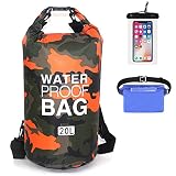 HshDUti Mochila impermeable portátil para hombres y mujeres, camuflaje de poliéster, ligera, bolsa flotante, mochila plegable, bolsa seca para camping, kayak, natación