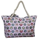 FERETI Bolso Con Búhos Rosas De Playa Compra Cuerdas Grande Shopper Lona Aves Monedero