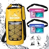 DINOKA Bolsa Seca Impermeable, Bolsas estancas 10L/20L/30L con Caja de teléfono Impermeable Gratis,Dry Bag wateroof para Rafting, Kayak navegación Senderismo, esquí, Buceo, Pesca, Escalada, Camping