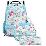 Mochila Escolar Chica Unicornio Linda Set de Mochilas con Bolsa del Almuerzo y Estuche de Lápices para Niñas Infantil Adolescentes Las Mujeres Viaje Bolso 3 en 1 Casual Backpack Azul