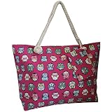 FERETI Bolsa Con Búho Viaje Playa Rosa Bebé Para Compras Con Búhos Tela Cuerda Shopper