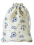 5 bolsas blancas de yute con estampados marítimos, ancla, olas, estrellas de mar, estampado de un solo lado, tamaño 23 x 18 cm, bolsitas de yute, bolsa de regalo, fiesta en la playa, decoración