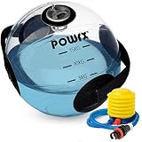 POWRX Balón medicinal agua 15 kg - Waterball para ejercicios de Functional Fitness y Biofeedback Training - Pelota con indicador de peso y asas laterales - Incluye hinchador