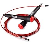 Comba de Velocidad ELIT - PRO - Jump Rope -Empuñadura Super Cómoda Para Mejor Control de Giro - Rodamientos Metálicos de Alta Calidad - Cable de Acero de 2.5 mm de Alta Velocidad con Recubrimiento de Plástico Color Negro - Ideal Para Dobles y Triples Pasadas - Perfecto Para CROSSFIT, WOD, Boxing, MMA, Acondicionamiento Físico, Kickboxing - Comba Profesional Para Hombre y Mujer