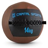 CapitalSports Wallba 14 Balón Medicinal de Cuero sintético (Peso 14 kg, Forro Exterior, Costuras resistententes, Superficie manejable, Esfera Ejercicios Gimnasia, Pelota Agarre Adecuado para Entrena