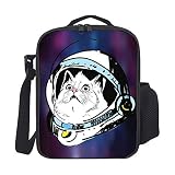 Bolsas de almuerzo para mujer con soporte para botella Gatito en astronauta Sombrero mira a los rayos cósmicos UFO Universo Celestial Personalizado Cuadrado Lavable Bolsas de picnic