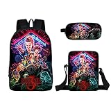 Mochila Stranger Things Escolar, Mochila Stranger Things 3 Niña y Niños Mochilas y Bolsas Escolares 3D Impresión Mochilas Infantiles Traje de Tres Piezas Bolsa de Hombro y Estuches (1)