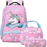 Mochila Unicornio Niños Impermeable Mochila Escolar para Adolescente Pequeñas Mochilas Infantil Bolso para Chicas para La Escuela,Viajes,Intemperie Juego de 3 - Rosado Azul