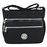 MINGZE Mujer Bolsos de Moda, Impermeable Mochilas Bolsas de Viaje Bolso Bandolera Sport Messenger Bag Bolsos Mano para Escolares Nylon Casual Shopper (Negro)