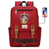 NYLY Hogwarts Gryffindor College Mochila, Mochila Escolar para portátil de Harry Potter, con Puerto de Carga USB, Mochila de Viaje de Ocio 42 * 30 * 16CM Rojo