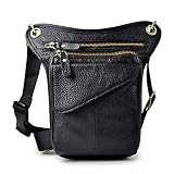 Vendimia Bolsa de Piel Pierna Gota para Hombres Mujeres Bolso de Cintura Riñonera Vago Multifunción Militar Táctico Motocicleta Ciclista Senderismo Deportes Camping Montar Negro