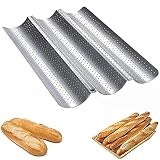 Bandeja Baguette, Molde de Pan Francés Plata, Molde para Hornear de Barra de Pan Francés Perforado Antiadherente, Pan Francés 3 Ranuras Bandeja Horno para Pan, para Baguettes