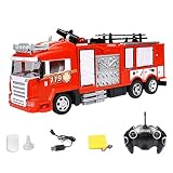 Camión de bomberos con control remoto, escalera extensible, simulación de motor de bomberos, baúl de fuego eléctrico con un solo botón, rociador de agua juguete de coche RC con sonido y luz para niños
