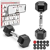 POWRX Mancuernas hexagonales 25 kg Set (2 x 12,5 kg) - Revestimiento de Goma + PDF Workout (Negro)