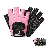 VERTAST - Guantes de gimnasio con agarre acolchado sin dedos para levantamiento de pesas, entrenamiento combinado, ciclismo, para mujer y hombre, Mujer, color rosa, tamaño medium