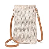 Bolsa de Playa de Paja, Eslcorri Bolso Cruzado de Paja para Mujer, Bolso de Playa de Verano, Bolso de Hombro Tejido de Paja para Viajes, Fechas y Uso Diario (Creamy White)