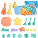 Juguetes de Playa para niños, Niños Material Plastico Juguetes Arena y Arena para niños con Camion Bucket Castle Moldes y Bolsa de Malla Material plastico Blando
