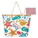 Bolso de Playa grande para Mujer, Bolso de Mombro de Lona con Cremallera, Bolso de Playa para Mujer, Shopper Bolsa para Viajes, Compras, Vacaciones, etc. (Playa de arena)