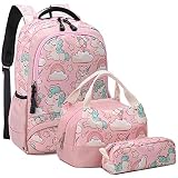 Mochila Unicornio Niños Impermeable Mochila Escolar para Adolescente Pequeñas Mochilas Infantil Bolso para Chicas para La Escuela,Viajes,Intemperie Juego de 3 - Rosa