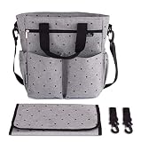 Bolso para carrito de bebé gris. Bolso cambiador para cochecito. Incluye cambiador a juego, ganchos universales y correa acolchada para el hombro. Tamaño mediano ideal para el día a día.