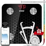 ILTECO Báscula de Baño Grasa Corporal y Muscular Inteligente, Báscula de precisión digital con Tecnología Bluetooth, APP 13 análisis (IMC, Peso Óseo, Masa, Agua etc) conexión Android e iOS Negro